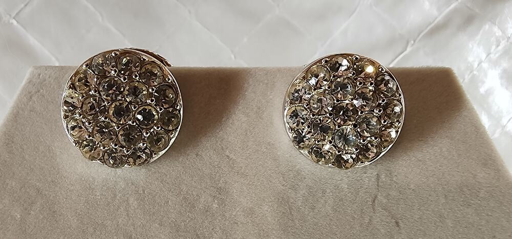 Vintage Sarah Coventry Reversible Clip-On Earrings Faux Pearl Rhinestone Signed